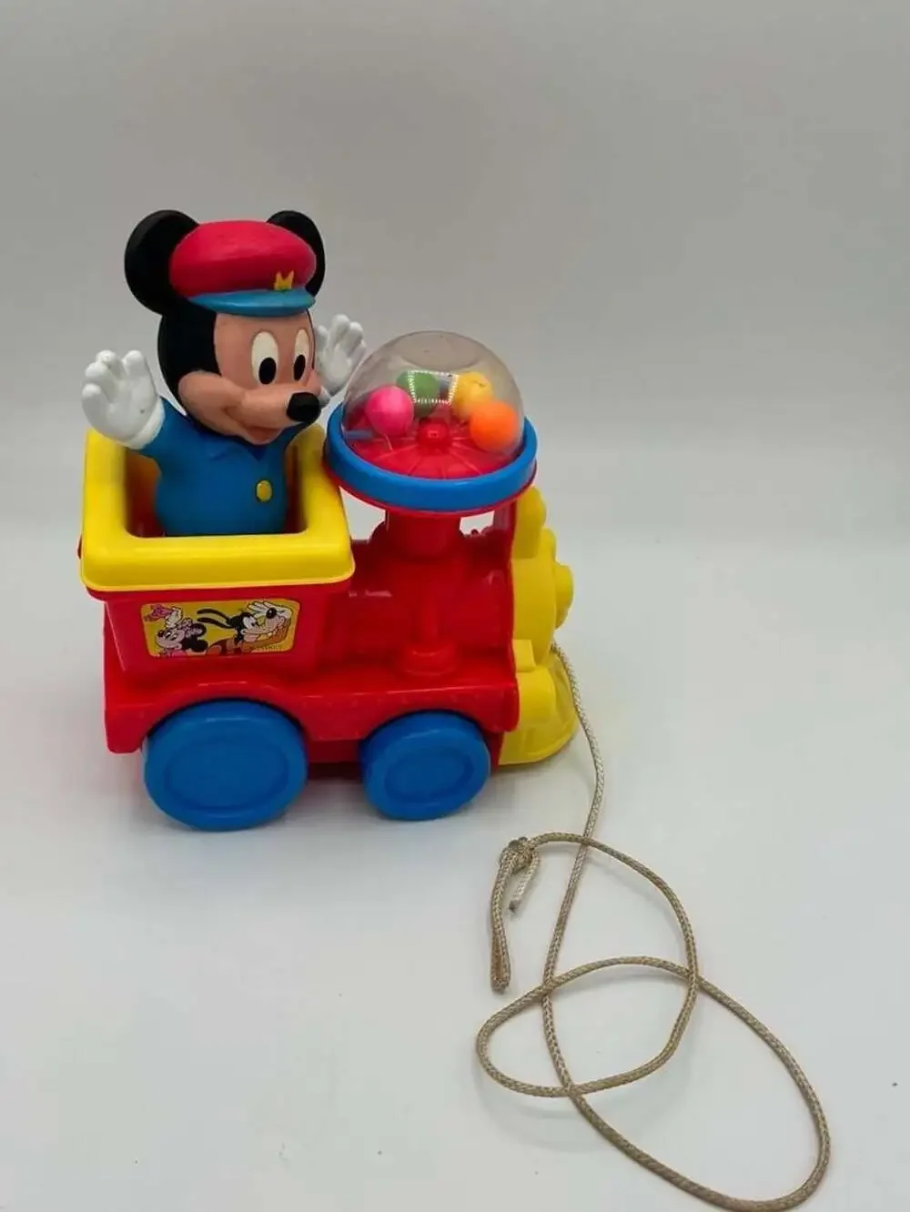 Vintage Disney Mickey Mouse Popping Train Engine Pull Toy